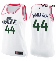 Womens Nike Utah Jazz 44 Pete Maravich Swingman WhitePink Fashion NBA Jersey