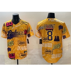 Men Los Angeles Lakers 8 Kobe Bryant Yellow Limited Stitched Baseball Jersey