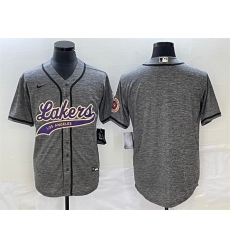 Men Los Angeles Lakers Blank Gray Cool Base With Patch Stitched Baseball Jersey Men Los Angeles Lakers Blank Gray Cool Base With Patch Stitched Baseball Jersey