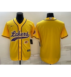 Men Los Angeles Lakers Blank Yellow With Patch Cool Base Stitched Baseball Jersey