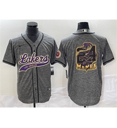 Men Los Angeles Lakers Gray 24 Mamba Big Logo Cool Base Stitched Baseball Jersey Men Los Angeles Lakers Gray 24 Mamba Big Logo Cool Base Stitched Baseball Jersey