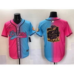 Men Los Angeles Lakers Team Big Logo Pink Blue Limited Stitched Baseball Jersey