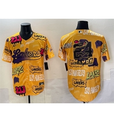 Men Los Angeles Lakers Team Big Logo Yellow Limited Stitched Baseball Jersey