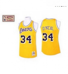 Mens Mitchell and Ness Los Angeles Lakers 34 Shaquille ONeal Authentic Gold Throwback NBA Jersey Mens Mitchell and Ness Los Angeles Lakers 34 Shaquille ONeal Authentic Gold Throwback NBA Jersey