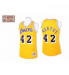Mens Mitchell and Ness Los Angeles Lakers 42 James Worthy Authentic Gold Throwback NBA Jersey Mens Mitchell and Ness Los Angeles Lakers 42 James Worthy Authentic Gold Throwback NBA Jersey
