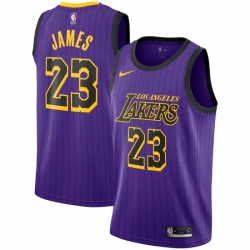 Youth Nike Los Angeles Lakers 23 LeBron James Swingman Purple stripe NBA 