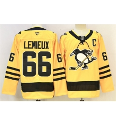 Men Pittsburgh Penguins 66 Mario Lemieux Gold 2025 26 With C Patch Alternate Stitched Hockey Jersey