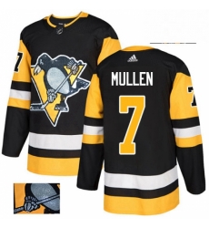Mens Adidas Pittsburgh Penguins 7 Joe Mullen Authentic Black Fashion Gold NHL Jersey 