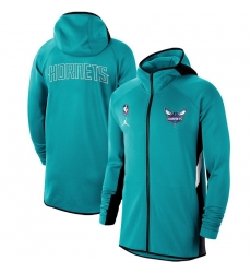 Men Nike Charlotte Hornets Teal Authentic Showtime Therma Flex Performance Full Zip Hoodie