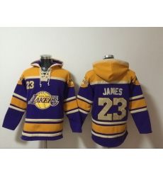 Men's Los Angeles Lakers #23 Lebron James Purple Lace-Up Pullover Hoodie Men's Los Angeles Lakers #23 Lebron James Purple Lace-Up Pullover Hoodie