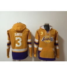 Men's Los Angeles Lakers #3 Anthony Davis Yellow Lace-Up Pullover Hoodie Men's Los Angeles Lakers #3 Anthony Davis Yellow Lace-Up Pullover Hoodie