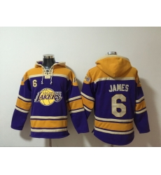 Men's Los Angeles Lakers #6 Lebron James Purple Lace-Up Pullover Hoodie Men's Los Angeles Lakers #6 Lebron James Purple Lace-Up Pullover Hoodie