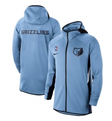 Men Nike Memphis Grizzlies Light Blue Authentic Showtime Therma Flex Performance Full Zip Hoodie
