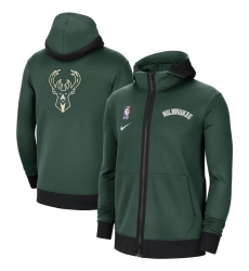 Men Nike Milwaukee Bucks Hunter Green Authentic Showtime Performance Full Zip Hoodie Jacket Men Nike Milwaukee Bucks Hunter Green Authentic Showtime Performance Full Zip Hoodie Jacket