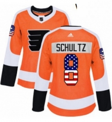 Womens Adidas Philadelphia Flyers 8 Dave Schultz Authentic Orange USA Flag Fashion NHL Jersey 