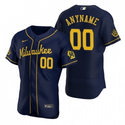 Men Women Youth Toddler All Size Milwaukee Brewers Custom Nike Navy Stitched MLB Flex Base Jersey