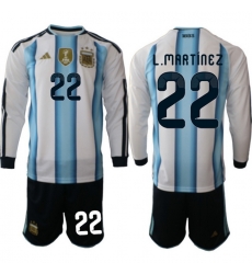 Argentina 2026 FIFA World Cup Soccer Jersey White LONG #22 L.MARTINEZ