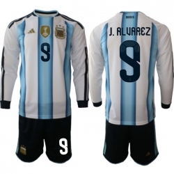 Argentina 2026 FIFA World Cup Soccer Jersey White LONG #9 J.ALVAREZ