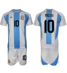 Men Argentina 10 Messi White Blue 2024 25 Home Soccer Jersey Suit