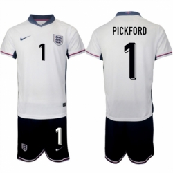 Men England 1 Jordan Pickford 2024 25 White Home Soccer Jersey Suit