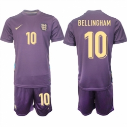 Men England 10 Jude Bellingham 2024 25 Purple Away Soccer Jersey Suit