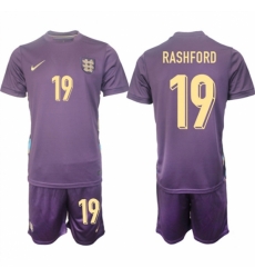 Men England 19 Marcus Rashford 2024 25 Purple Away Soccer Jersey Suit