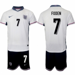 Men England 7 Phil Foden 2024 25 White Home Soccer Jersey Suit