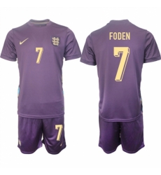 Men England 7 Philip Walter Foden 2024 25 Purple Away Soccer Jersey Suit