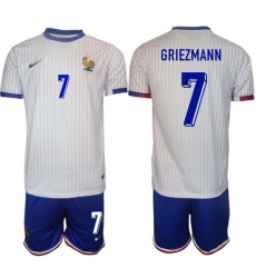 Men France 7 Antoine Griezmann White 2024 25 Away Soccer Jersey Suit