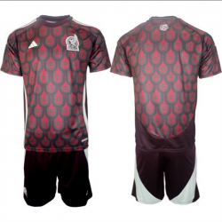 Men Mexico Team Blank 2024 25 Burgundy Home Soccer Jersey Suit