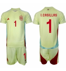 Men Spain Team 1 Iker Casillas 2024 25 Yellow Away Soccer Jersey Suit