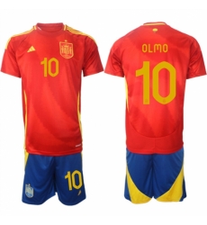 Men Spain Team 10 Dani Olmo 2024 25 Red Home Soccer Jersey Suit