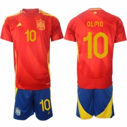 Men Spain Team 10 Dani Olmo 2024 25 Red Home Soccer Jersey Suit