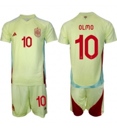 Men Spain Team 10 Olmo 2024 25 Yellow Away Soccer Jersey Suit