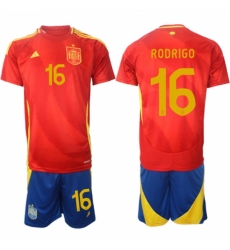 Men Spain Team 16 Rodrigo 2024 25 Red Home Soccer Jersey Suit