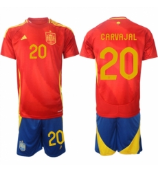 Men Spain Team 20 Dani Carvajal 2024 25 Red Home Soccer Jersey Suit