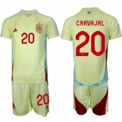 Men Spain Team 20 Dani Carvajal 2024 25 Yellow Away Soccer Jersey Suit