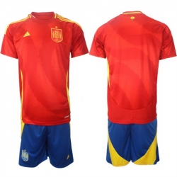 Men Spain Team Blank 2024 25 Red Home Soccer Jersey Suit