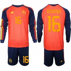 Spain 2026 FIFA World Cup Soccer Jersey Red LONG #16 RODRIGO