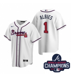 Men Nike Atlanta Braves 1 Ozzie Albies White Home Stitched Baseball Stitched MLB 2021 Champions Patch Jersey Men Nike Atlanta Braves 1 Ozzie Albies White Home Stitched Baseball Stitched MLB 2021 Champions Patch Jersey