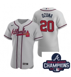 Men Nike Atlanta Braves 20 Marcell Ozuna Gray Alternate Stitched Baseball Stitched MLB 2021 Champions Patch Jersey Men Nike Atlanta Braves 20 Marcell Ozuna Gray Alternate Stitched Baseball Stitched MLB 2021 Champions Patch Jersey