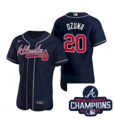 Men Nike Atlanta Braves 20 Marcell Ozuna Navy Blue Alternate Stitched Baseball Stitched MLB 2021 Champions Patch Jersey Men Nike Atlanta Braves 20 Marcell Ozuna Navy Blue Alternate Stitched Baseball Stitched MLB 2021 Champions Patch Jersey
