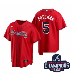 Men Nike Atlanta Braves 5 Freddie Freeman Red Alternate Stitched Baseball Stitched MLB 2021 Champions Patch Jersey Men Nike Atlanta Braves 5 Freddie Freeman Red Alternate Stitched Baseball Stitched MLB 2021 Champions Patch Jersey