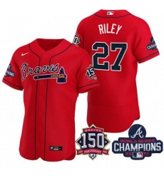 Men's Red Atlanta Braves #27 Austin Riley Swanson 2021 World Series Champions With 150th Anniversary Flex Base Stitched Jersey Men's Red Atlanta Braves #27 Austin Riley Swanson 2021 World Series Champions With 150th Anniversary Flex Base Stitched Jersey
