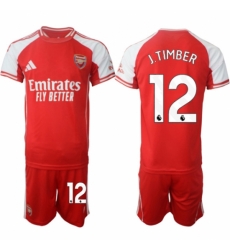 Men Arsenal FC 12 Jurrien Timber Red 2025 Home Soccer Jersey Suit