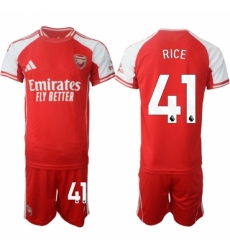 Men Arsenal FC 41 Declan Rice Red 2025 Home Soccer Jersey Suit