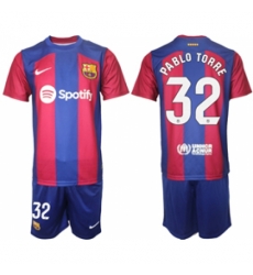 Men Barcelona 32 Pablo Torre Blue Red 2023 24 Home Soccer Jersey