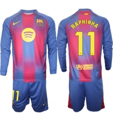 Men FC Barcelona 2026 Soccer Jerseys Red Long #11 RAPHINHA