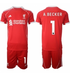 Men Liverpool 1 Alisson Becker 2025 Red Home Soccer Jersey Suit