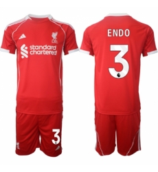 Men Liverpool 3 Wataru Endo 2025 Red Home Soccer Jersey Suit